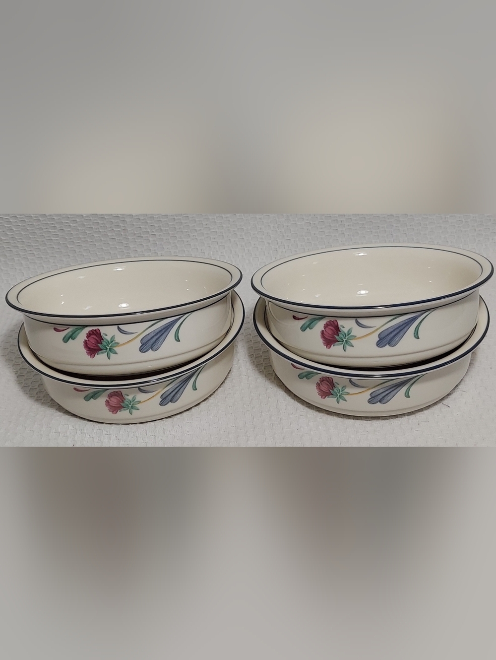 Lenox Chinastone Soup/Cereal Bowls  Poppies on Blue